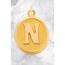 14 Ayar Altın Vintage Oval N Harf Kolye Ucu