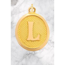 14 Ayar Altın Vintage Oval L Harf Kolye Ucu