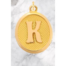 14 Ayar Altın Vintage Oval K Harf Kolye Ucu