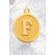 14 Ayar Altın Vintage Oval F Harf Kolye Ucu