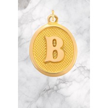 14 Ayar Altın Vintage Oval B Harf Kolye Ucu
