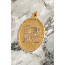 14 Ayar Altın Nostaljik Oval R Harf Kolye Ucu