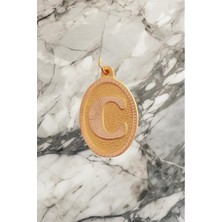 14 Ayar Altın Nostaljik Oval C Harf Kolye Ucu