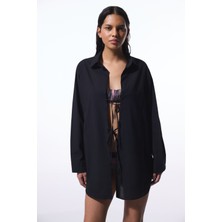 Berry Siyah Bağlama Detaylı Oversize Gömlek
