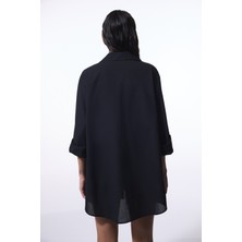 Berry Siyah Bağlama Detaylı Oversize Gömlek