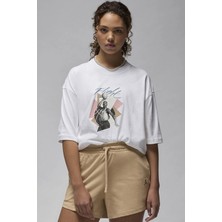 Nike Jordan Women's Graphic Oversize Tee Kadın Geniş Kalıp Pamuk Tişört Beyaz