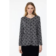 31498 Onteks Bluz Sıfır Yaka Yakasında Düğme Detaylı Uzun Kol