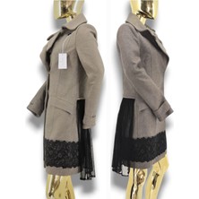 Patrizia Pepe ÇIKARILABİLİR TÜL DETAYLI 38 / M - L/40 CAMEL KRUVAZE YAKALI KAŞE PALTO KABAN