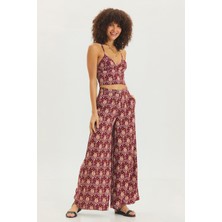 Yüksek Bel Geniş Paça Bohem Pantolon Mor