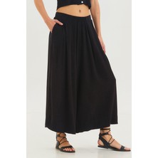 Bol Paça Pileli Salaş Etekli Pantolon Siyah