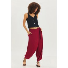 Önden Katlamalı Şalvar Pantolon Bordo