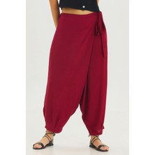 Önden Katlamalı Şalvar Pantolon Bordo