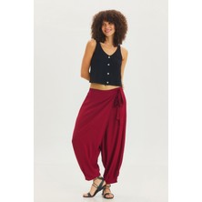 Önden Katlamalı Şalvar Pantolon Bordo