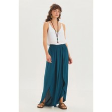 Rahat Kesim Yırtmaç Detaylı Etekli Bohem Pantolon Petrol