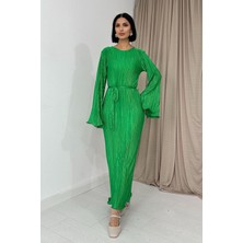 Elbee Fashion Woman Yeşil İspanyol Kol Piliseli Elbise