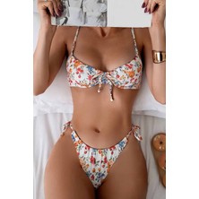 Angelsin Çiçek Baskılı Kadın Bikini Takımı 2 Parça Astar ve Desteksiz Tasarım ile