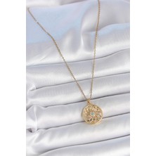 Yeni Xd Çelik Gold Renk Zincr Mavi Taşlı Lotus Model Kadın Kolye Kampanyalı