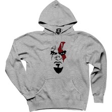 God Of War Kratos Face Gri Kapşonlu Sweatshirt Hoodie