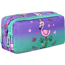 Canloor Waddell Lisanslı Su Yeşili-Lila Flamingo Desenli 2 Cepli Kalem Çantası
