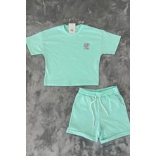 New Kids Cepli Baskılı Kız Çocuk Şortlu Takım