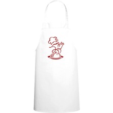 Mediterian Şık Tasarımlı Beyaz Mutfak Önlüğü, Özel Baskılı, Silüet Chef Tarzı