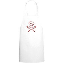 Mediterian Bıyıklı Chef Tasarım Özel Baskılı Şık Mutfak Önlüğü, Beyaz Renk