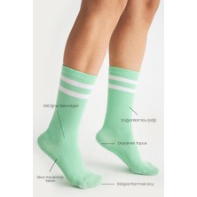 Bamboo Star Bambu Kadın Yeşil Kaydırmaz Taban Silikon Baskı Yoga Fitness Pilates Bale Dans Tenis Çorabı