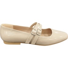 Ventes 5551301Z Küt Burun Çift Bantlı Günlük Şık Rugan Kadın Babet Ayakkabı