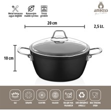 Amboss Dark Granit Cam Kapaklı Yanmaz Yapışmaz Titanyum Kaplama Derin Tencere - 20 cm