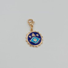 Rose Renk Göz Charm Kolye Ucu – Lacivert Mineli Sembollü, Xuping, Çok Amaçlı Kullanım (3 Cm)