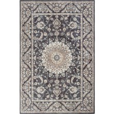Cool Halı Private Siyah Eskitme Vintage Halı Çiçek Desen Dokuma Şönil Halı Yıkanabilir Salon Halısı
