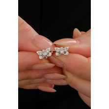 Gümüş Rodyumlu Zirkon Taşlı Kelebek Küpe  SGTL12847RODAJ