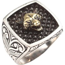 Nusret Takı 925 Ayar Gümüş Bozkurt Kafası Kolları Işlemeli Erkek Yüzük