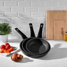 Siyah 3 Parça Alüminyum Döküm Granit Tava Seti