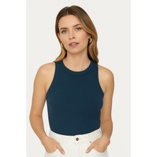 Kadın Lacivert Vizon Bisiklet Yaka Sıfır Kol Body Atlet 2li Set