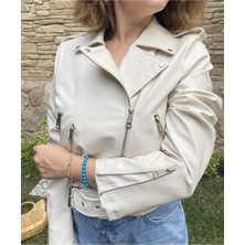 Kadın Krem Suni Deri Ceket