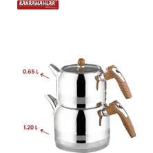 Mediterian Şirin Ahşap Mini Çaydanlık Takımı, doğal tasarım, gri renk, 650 ml hacim