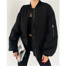 Unisex Siyah Oversize Bomber Ceket