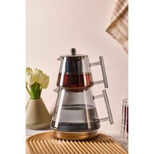 Franca Füme Indüksiyon Tabanlı Borosilikat Cam Çaydanlık Takımı 550 ml Demlik 1000 ml Suluk