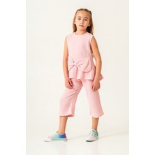 Miniğimin Cicileri Müslin Pamuklu Fiyonk Detaylı Kız Çocuk Kapri 2 li takım - Pembe