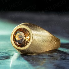 925 Ayar Gümüş Altın Kaplama Yuvarlak Zultanit Taşlı Sade Erkek Yüzük