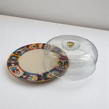 Seramik Desenli Yuvarlak 2 Parça Fanus Seti 31 cm