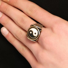 Nusret Takı 925 Ayar Gümüş ve Bronz Karışımı Ying Yang Denge Modeli Erkek Yüzüğü