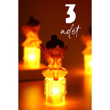 3lü LED Mum Kanatlı Melek Tip Dumansız Pilli Alevli Dekoratif Yapay Mum Işıldak Kahve 1037-7