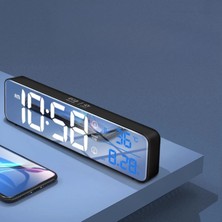 LED Ekranlı Aynalı Masa Saati Sıcaklık Tarih Alarmlı Şarjlı Dijital Elektronik Saat