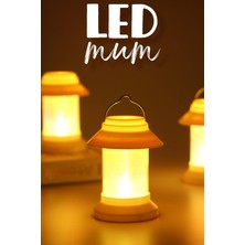 3lü LED Mum Sokak Lambası Tip Kulplu Dumansız Pilli Alevli Dekoratif Yapay Mum Işıldak Beyaz 1036-9
