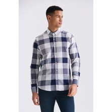 Jakamen Lacivert Slim Fit Kareli Erkek Gömlek
