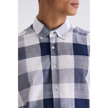 Jakamen Lacivert Slim Fit Kareli Erkek Gömlek