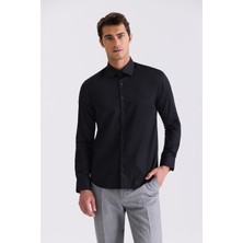 Jakamen Siyah Slim Fit Basic Düğmeli %100 Pamuk Gömlek
