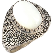 Nusret Takı 925 Ayar Gümüş Oval Sedef Taşlı Tuğralı Erkek Yüzük